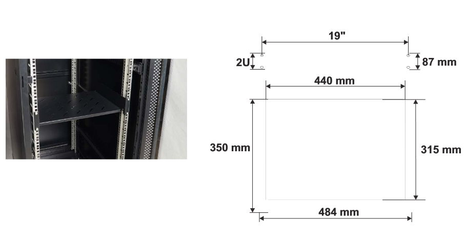 Wymiary i przykład zamocowania półki RAPD600