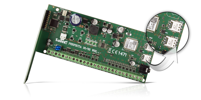 Gniazda na dwie karty SIM w centrali PERFECTA 32 WRL