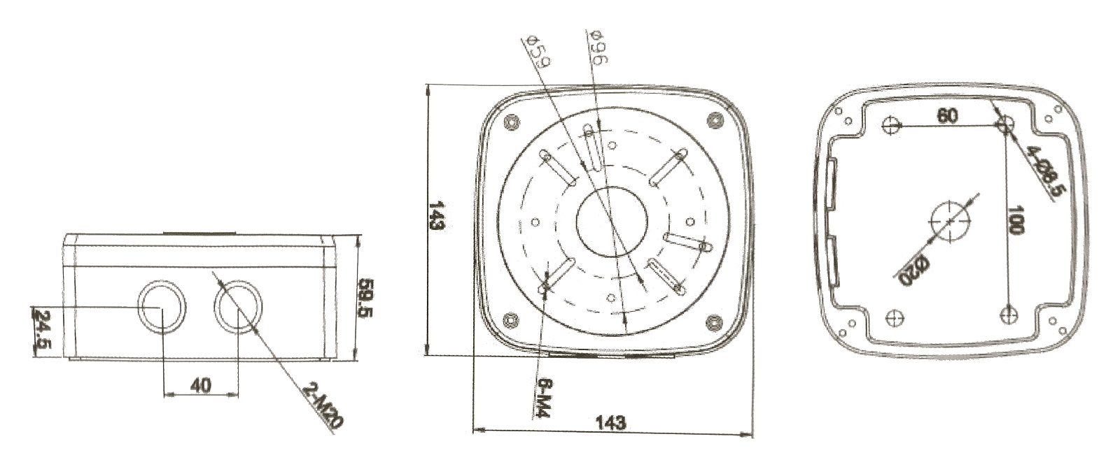 Wymiary puszki montażowej BSC-ATU-B
