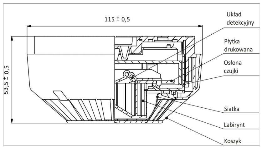 Schemat budowy czujki DOR-40