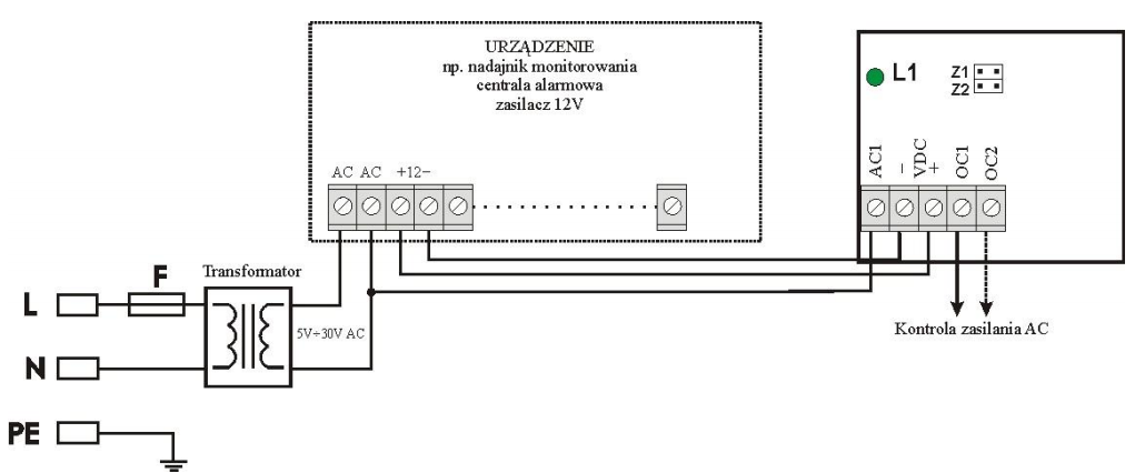 Przykładowy schemat podłączenia przekaźnika AWZ518