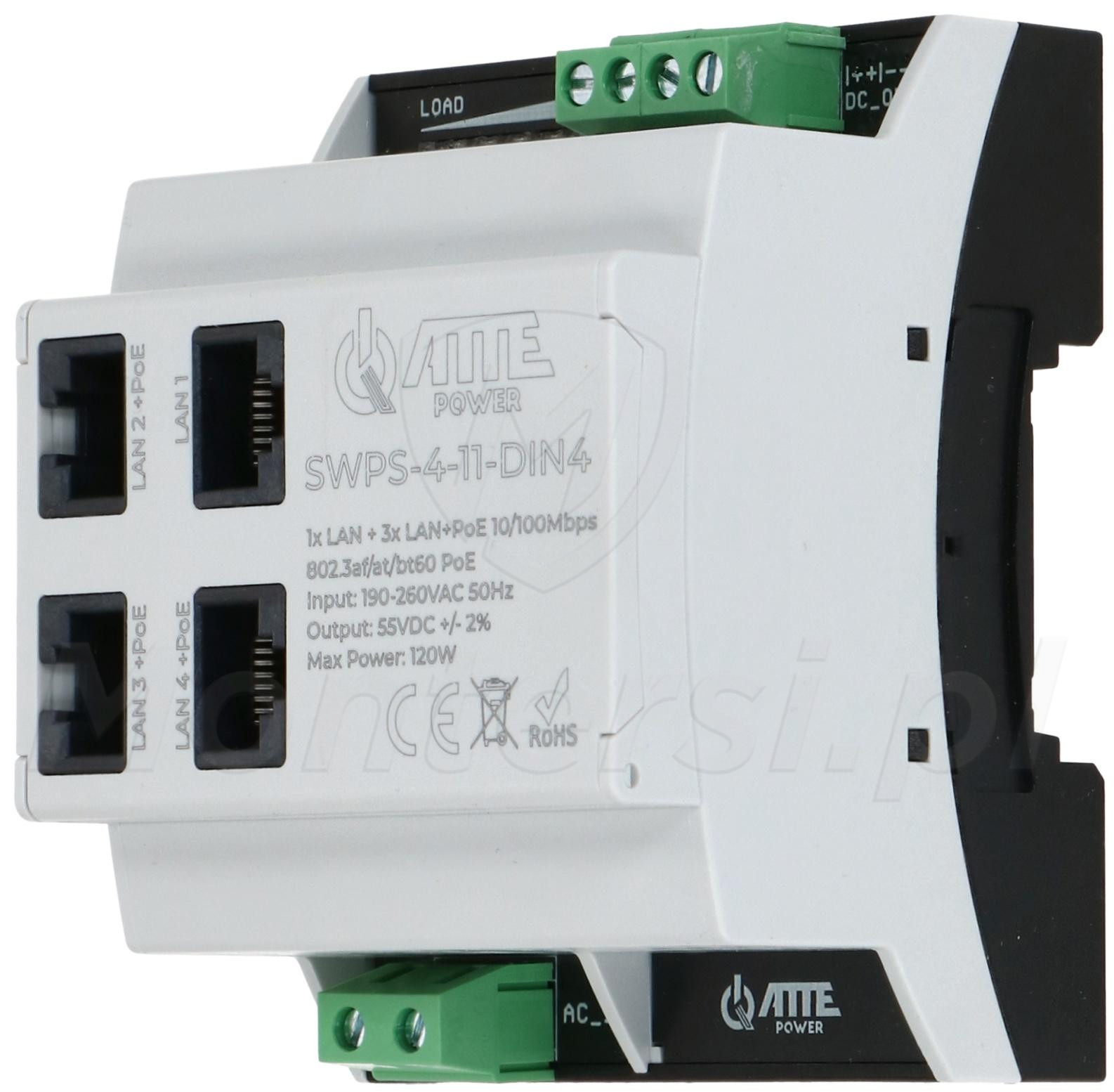 SWPS-4-11-DIN4 - Switch PoE 4-portowy na DIN