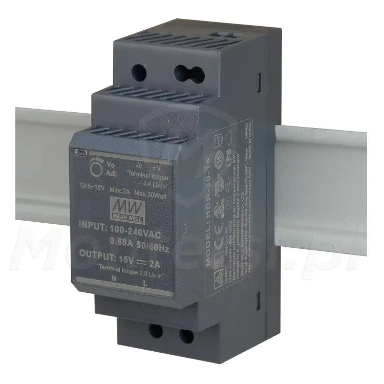 HDR-30-15 - Zasilacz na szynę DIN 15V DC / 2 A