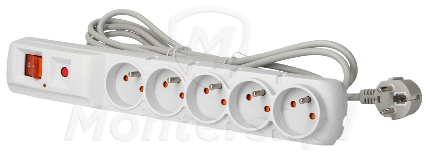 ACAR F5 5M - Listwa zasilająca 230V, 2300W, 5m szara