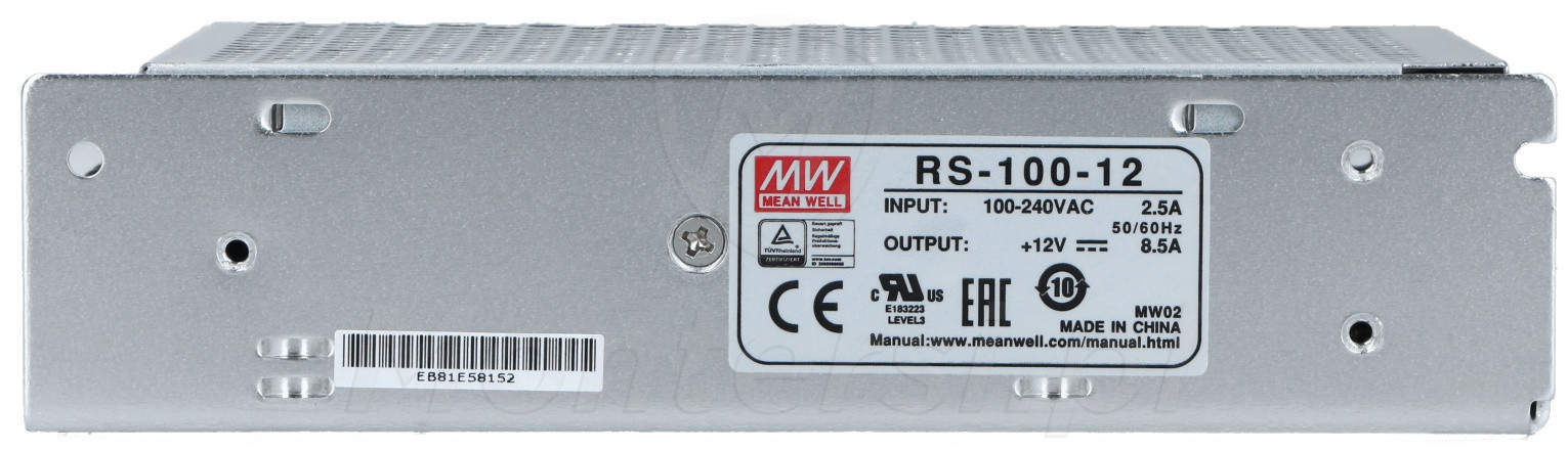 RS-100-12 - Przemysłowy zasilacz impulsowy 12V/1x8.5A