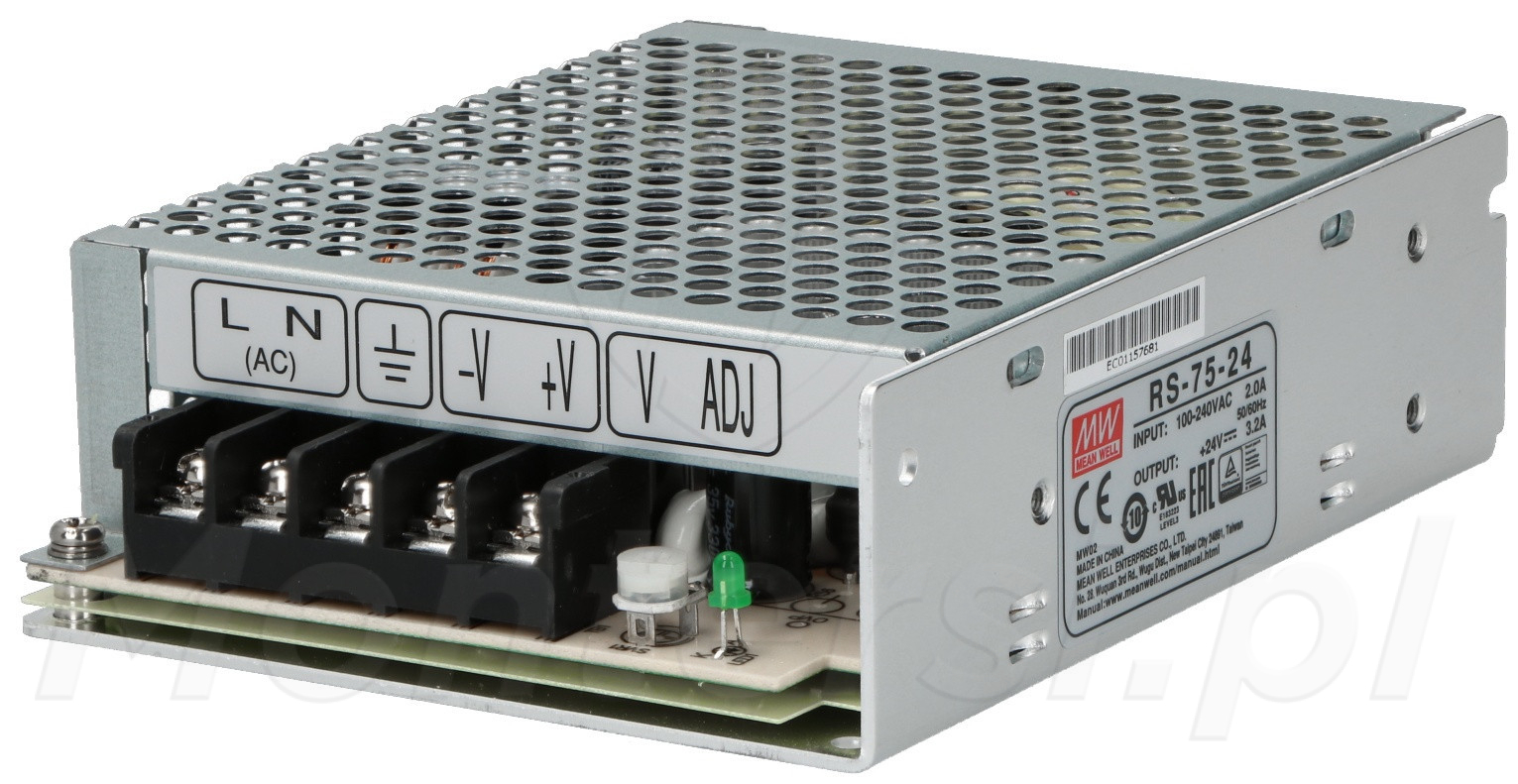 RS-75-24 - Przemysłowy zasilacz impulsowy 24V/1x3.2A