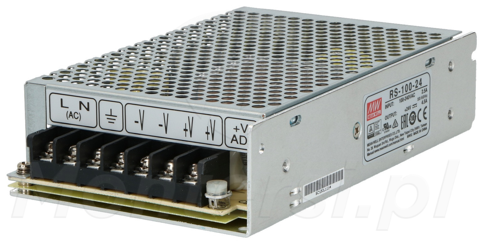 RS-100-24 - Przemysłowy zasilacz impulsowy 24V/1x4.5A