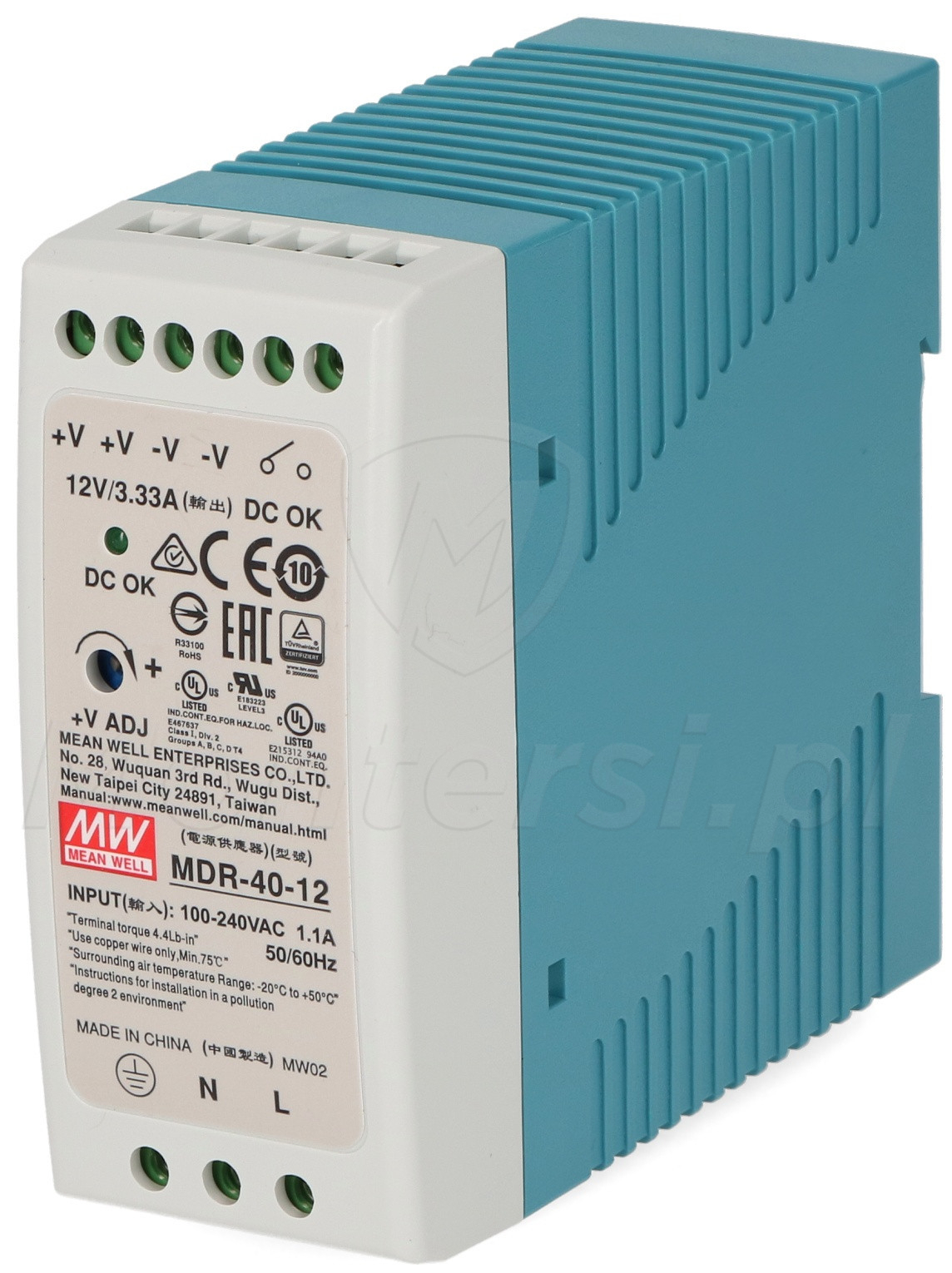 MDR-40-12 - Zasilacz na szynę DIN 12V/1x3.33A