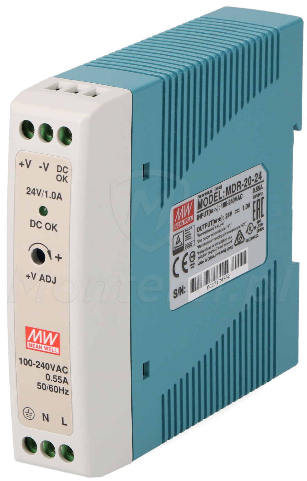 MDR-20-24 - Zasilacz na szynę DIN 24V/1x1A