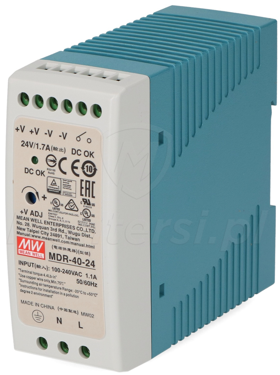 MDR-40-24 - Zasilacz na szynę DIN 24V/1x1.7A