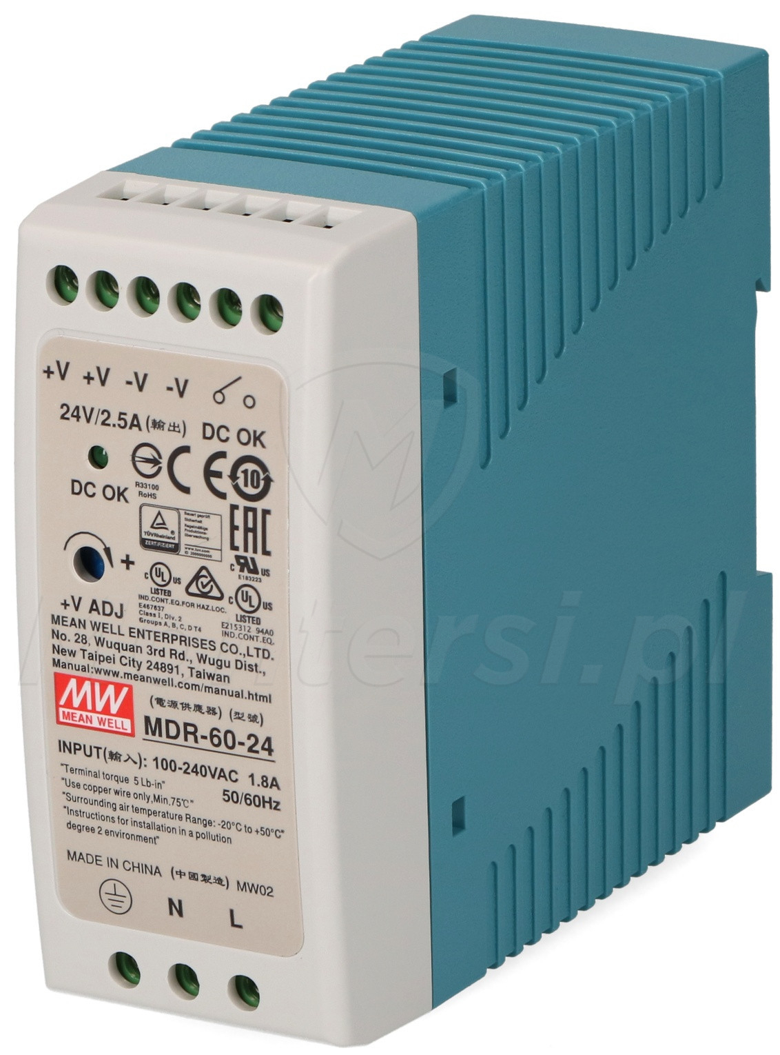 MDR-60-24 - Zasilacz na szynę DIN 24V/1x2.5A