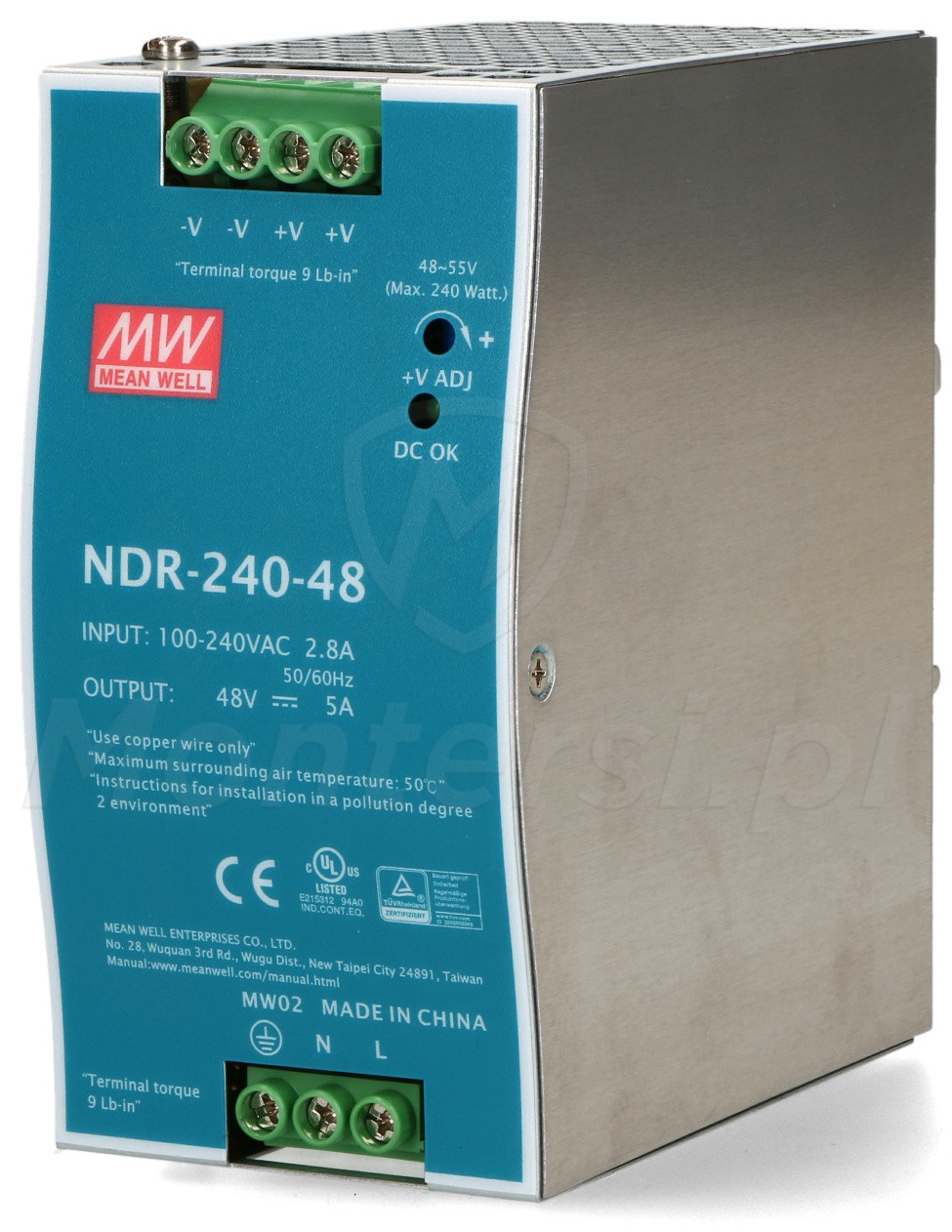 NDR-240-48 - Zasilacz na szynę DIN 48V/240W/5A