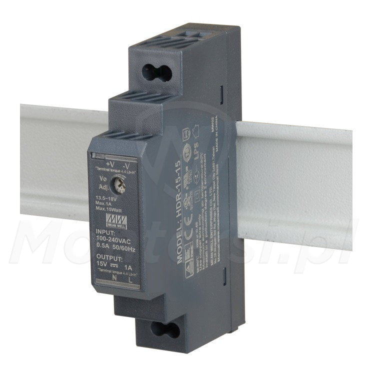 HDR-15-15 - Zasilacz na szynę DIN 15V DC / 1 A