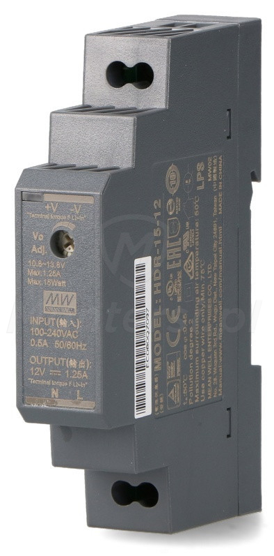 HDR-15-12 - Zasilacz na szynę DIN 15 W, 12V DC / 1.25 A