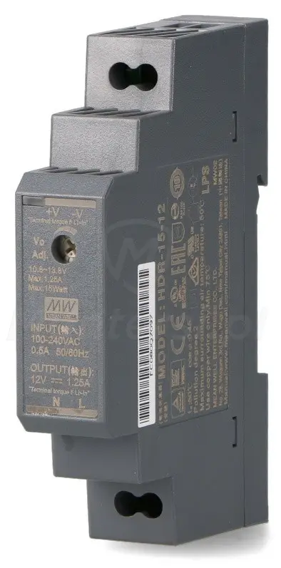 HDR-15-12 - Zasilacz na szynę DIN 15 W, 12V DC / 1.25 A