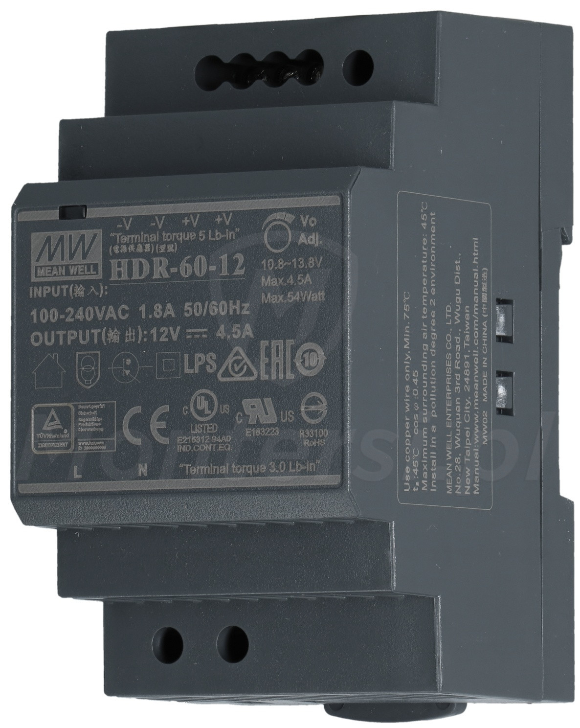 HDR-60-12 - Zasilacz na szynę DIN 12V/4.5A