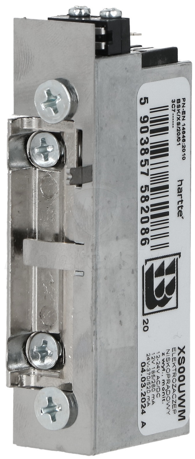 XS00UWM - Elektrozaczep niskoprądowy z blokadą i sygnalizacją