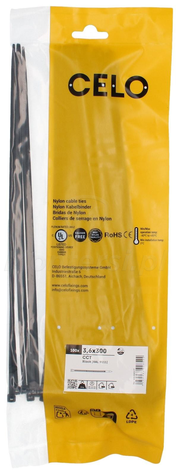 Opaska kablowa czarna 3,6 x 300 mm - 100szt