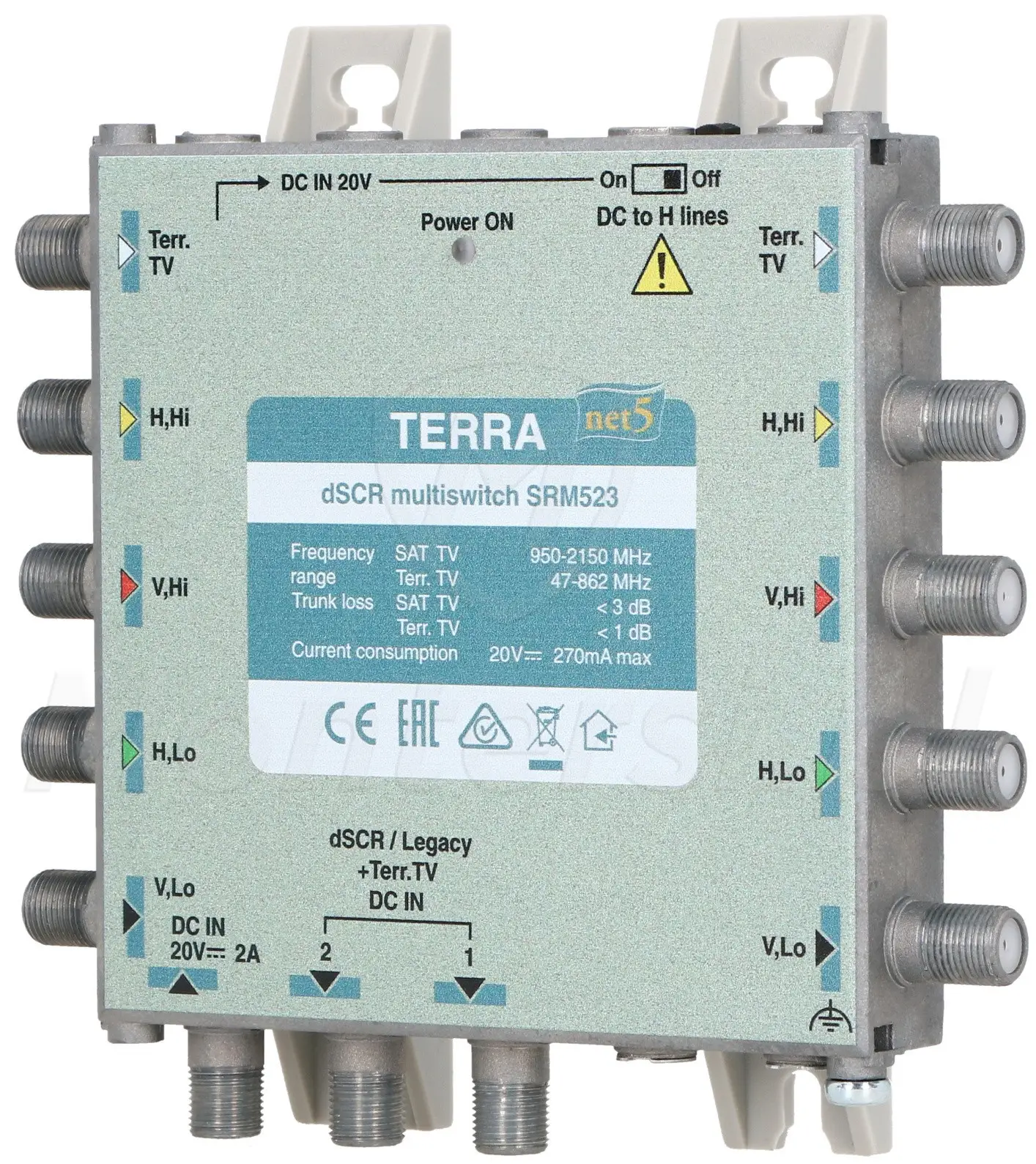 SRM-523 - Multiswitch przelotowy z aktywnym torem TV, dSCR/Unicable, bez zasilacza
