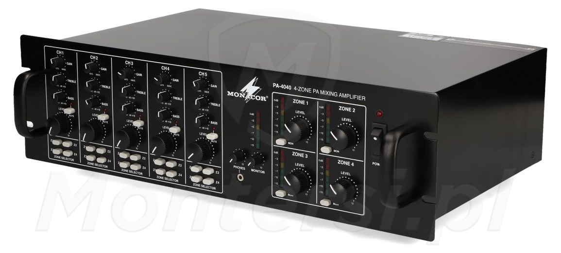 PA-4040 Wzmacniacz 4-strefowy 120 W (4x40 W), 100 V, 70 V, 25 V,  4/8 Ohm, RACK 19"