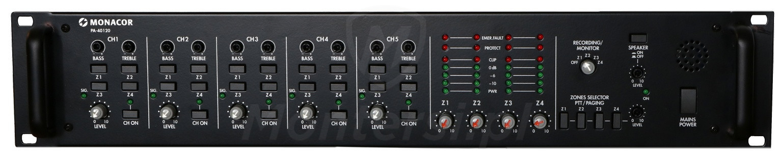 PA-40120 - Matrycowy wzmacniacz 4-strefowy (120 W x 4), 100 V, 4/8 Ohm, RACK 19"