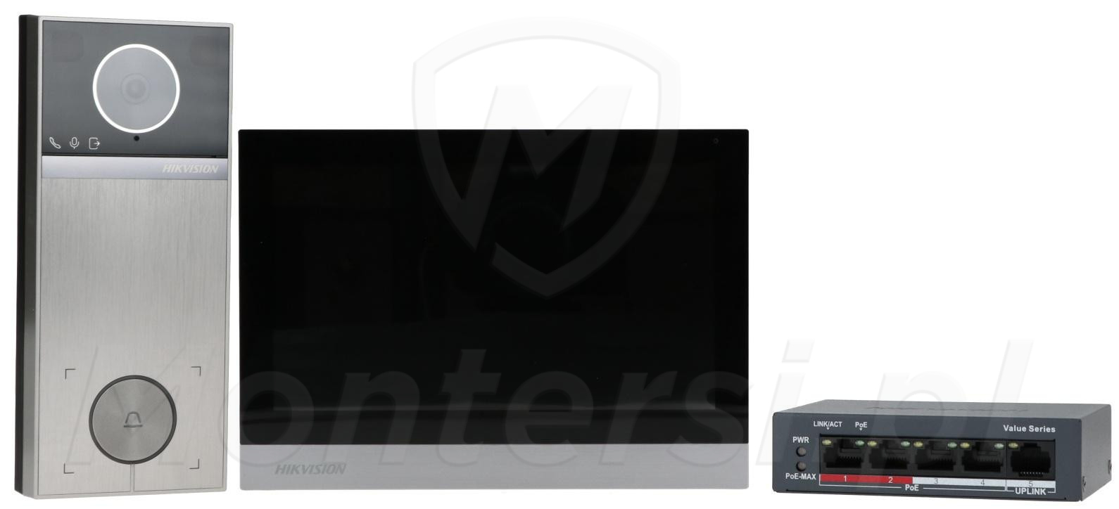 DS-KIS613-S - Zestaw wideodomofonu z monitorem i switchem PoE