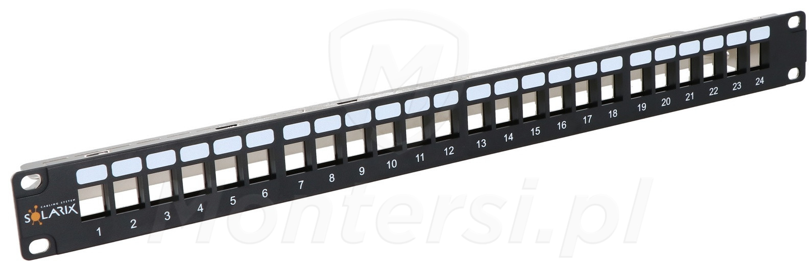 SX24M-0-STP-BK-UNI-N - Pusty patch panel Solarix 1U (keystone)