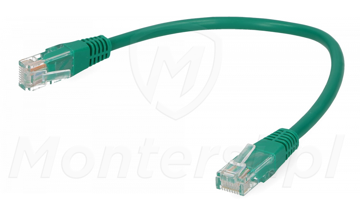 Patchcord U/UTP kat.5e, długość 0.25m - zielony