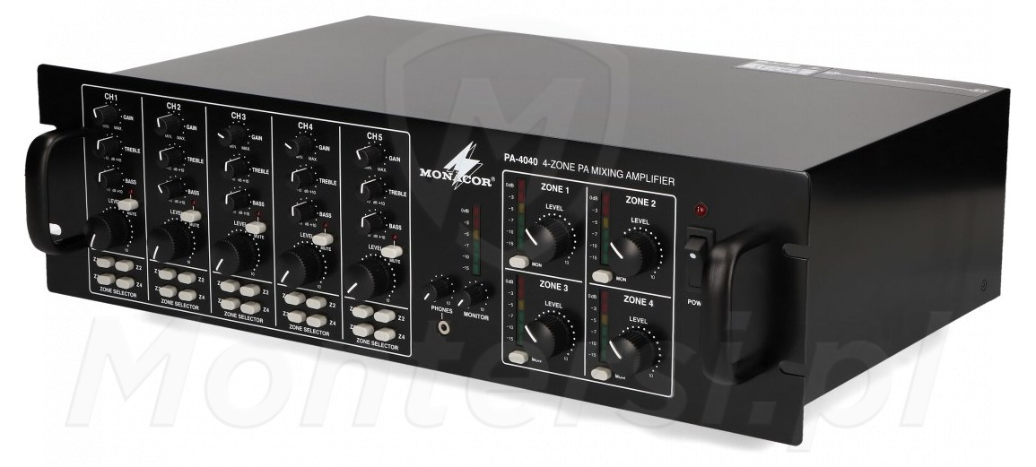PA-4040 Wzmacniacz 4-strefowy (4x40 W), 100 V, 70 V, 25 V,  4/8 Ohm, RACK 19" PA-4040 Wzmacniacz 4-strefowy (4x40 W), 100 V, 70 V, 25 V,  4/8 Ohm, RACK 19"