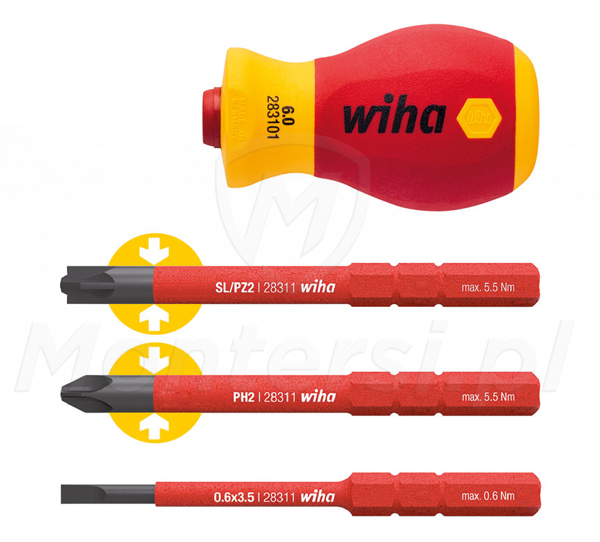 WIHA 41230 - Wkrętak z uchwytem na bity. Zestaw SoftFinish electric w standardzie slimVario z bitami