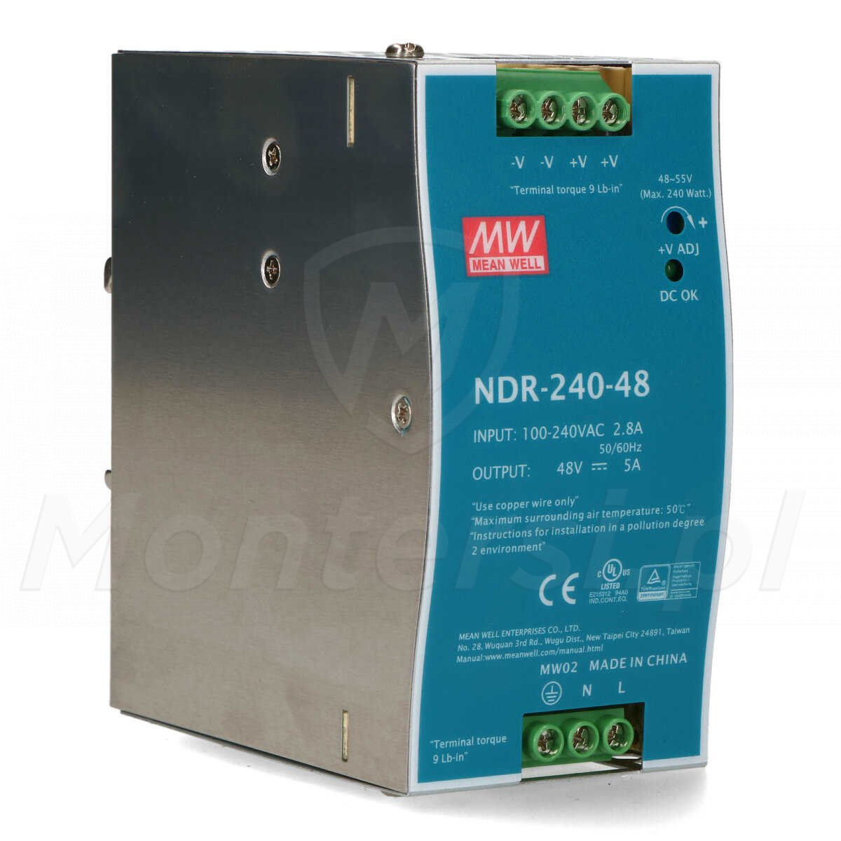 NDR-240-48 is a 240W 48V 5A Single Output DIN RAIL Power Supply | Power