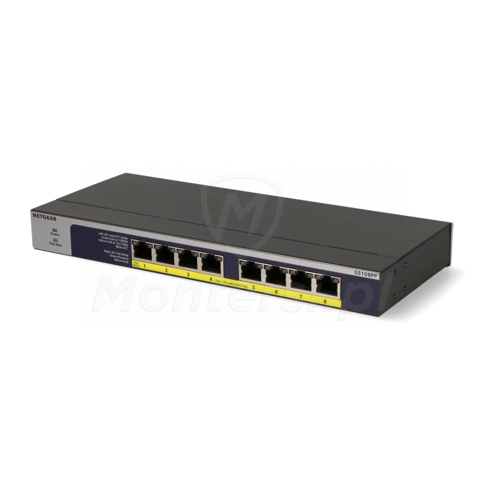 GS108PP - 8-portowy switch PoE, 8x PoE 802.3af/at