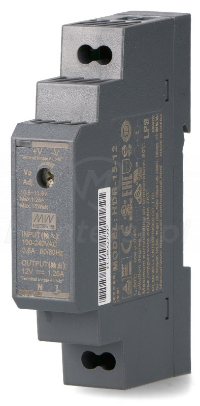 HDR-15-12 - Zasilacz na szynę DIN 15 W, 12V DC / 1.25 A