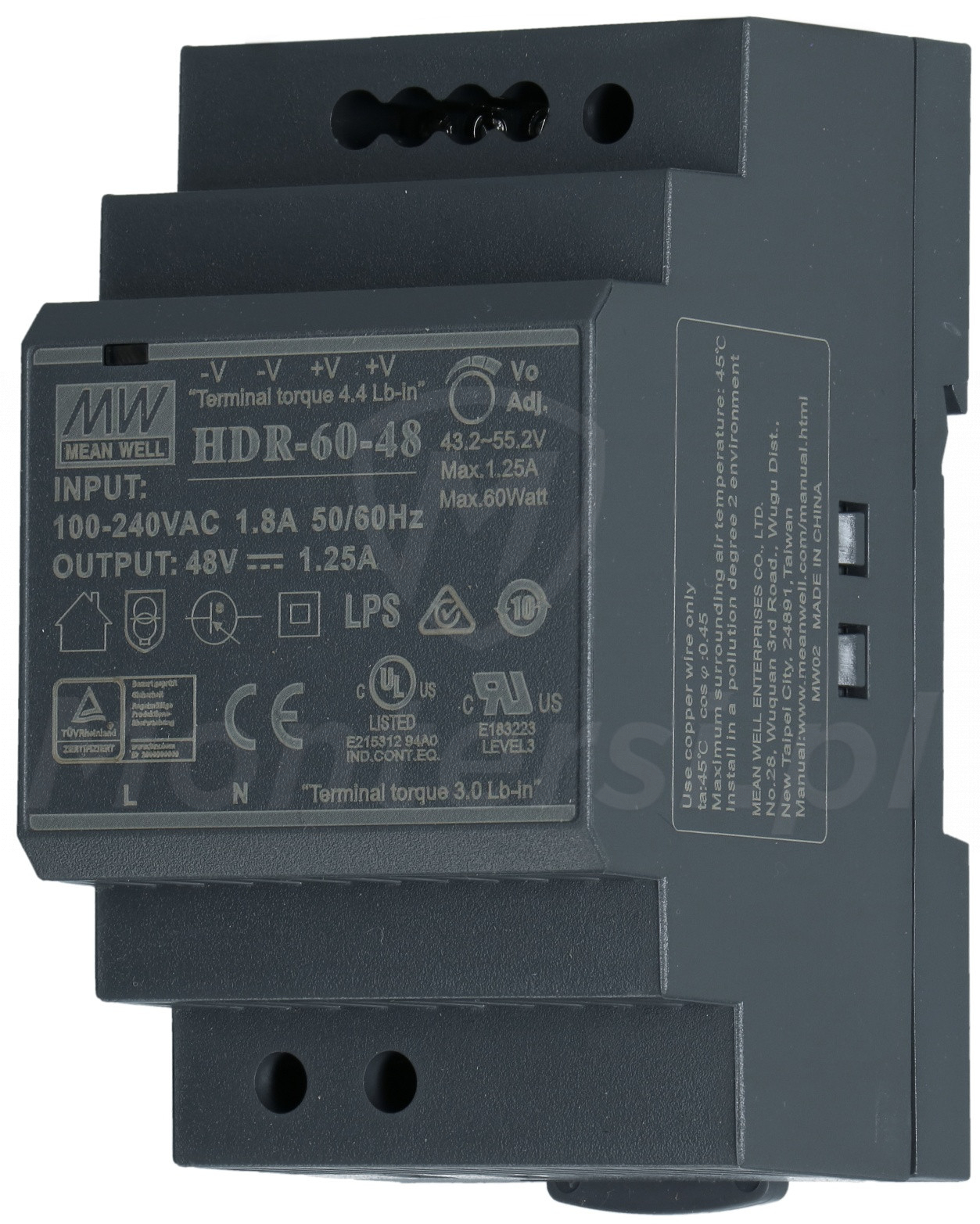 HDR-60-48 - Zasilacz na szynę DIN 48V/1.25A