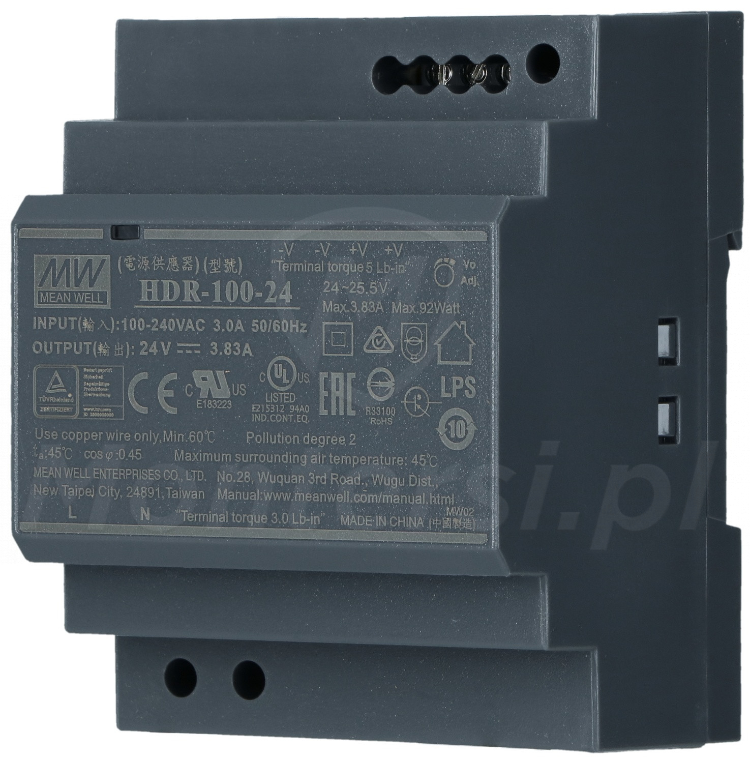 HDR-100-24 - Zasilacz na szynę DIN 24V/3.83A