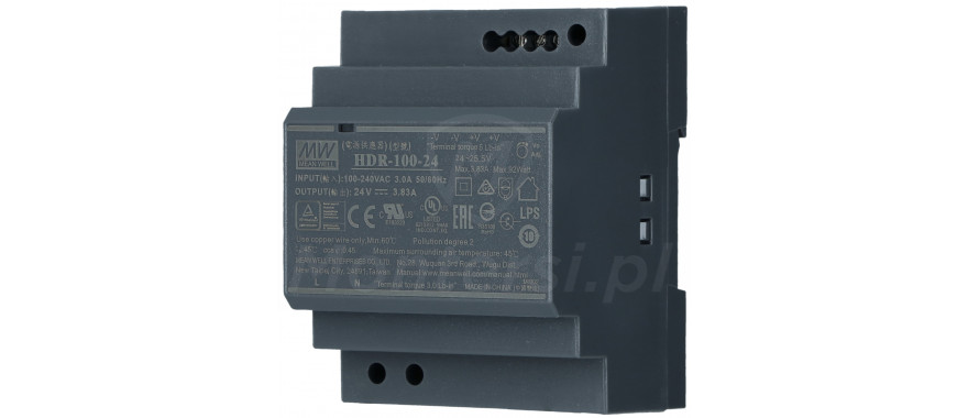 HDR-100-24 - Zasilacz na szynę DIN 24V/3.83A - front