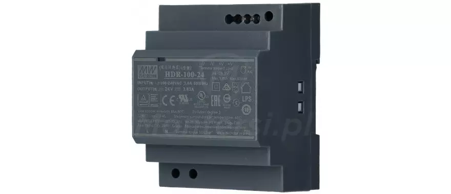 HDR-100-24 - Zasilacz na szynę DIN 24V/3.83A - front