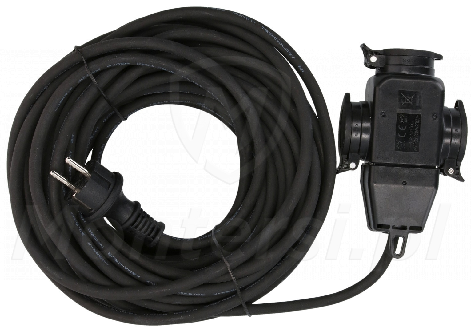 Przedłużacz warsztatowy w osłonie gumowej 20m, 1.5mm, 3 gniazda