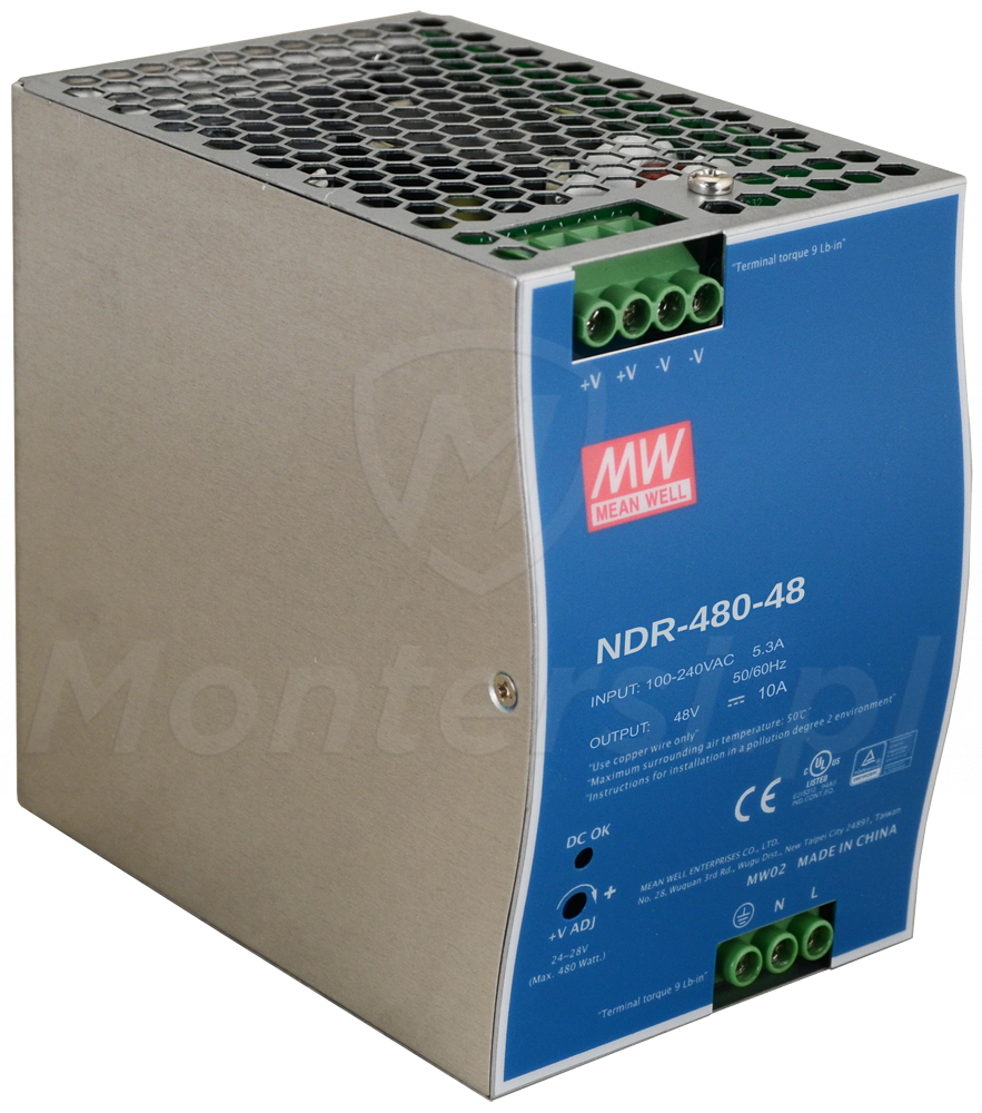 NDR-480-48 - Zasilacz na szynę DIN 48V/480W/10A NDR-480-48 - Zasilacz na szynę DIN 48V/480W/10A