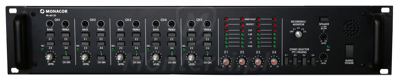 PA-40120 - Matrycowy wzmacniacz 4-strefowy (120 W x 4), 100 V, 4/8 Ohm, RACK 19"