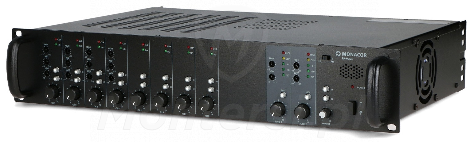 PA-M224 - Matrycowy wzmacniacz 2-strefowy (240 W x 2), 100 V, 4/8 Ohm, RACK 19"