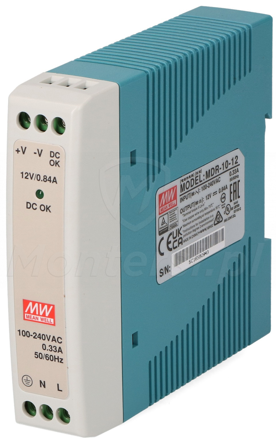 MDR-10-12 - Zasilacz na szynę DIN 12V/1x0.84A MDR-10-12 - Zasilacz na szynę DIN 12V/1x0.84A