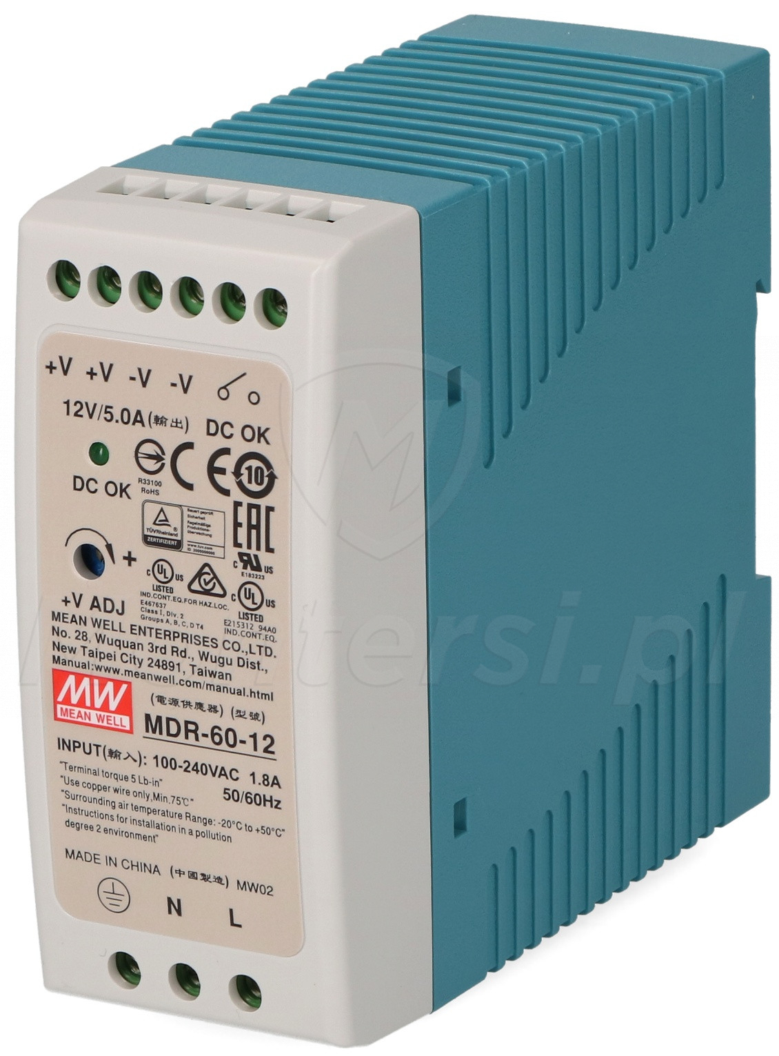 MDR-60-12 - Zasilacz na szynę DIN 12V/1x5A