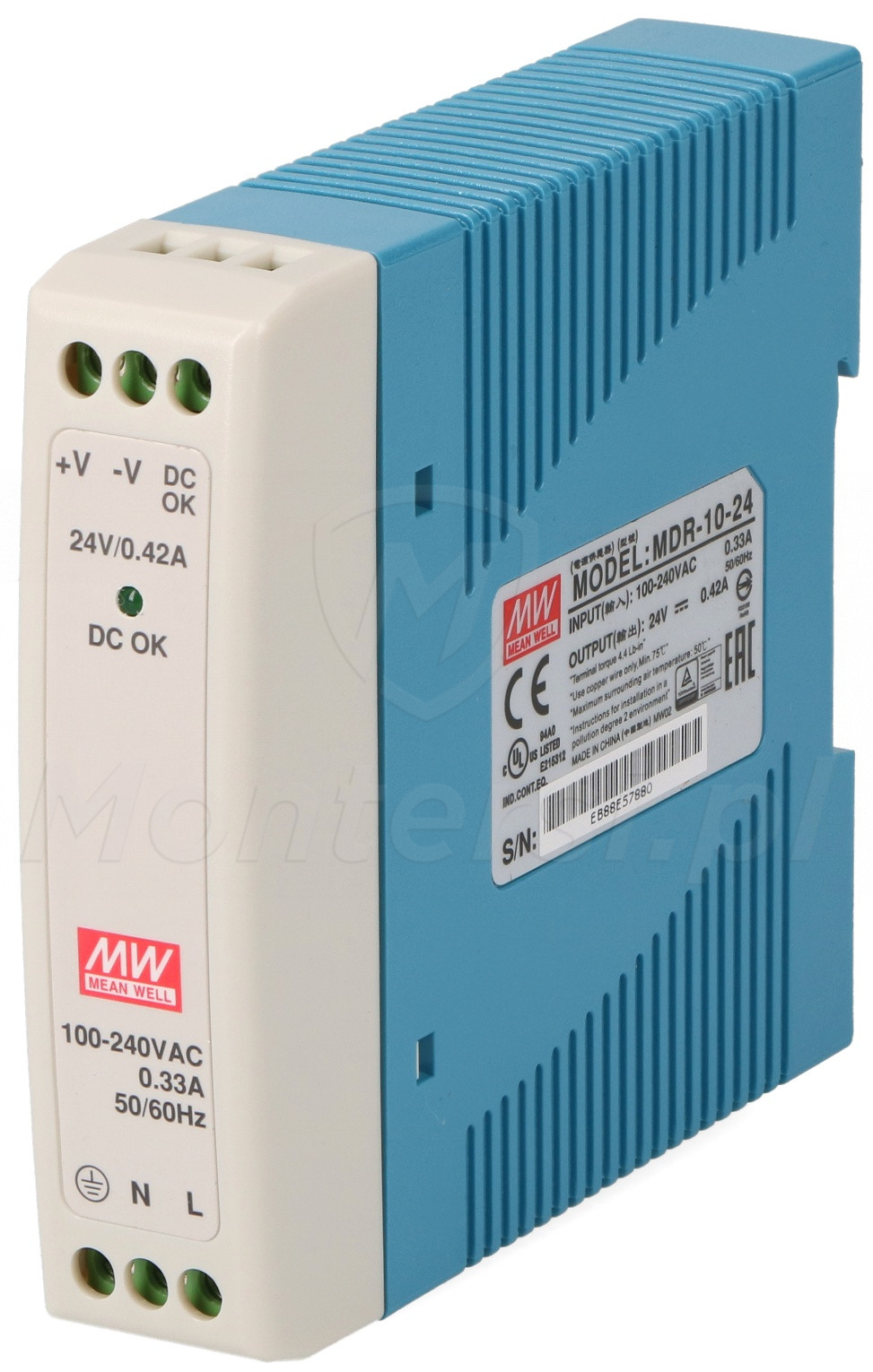 MDR-10-24 - Zasilacz na szynę DIN 24V/1x0.42A