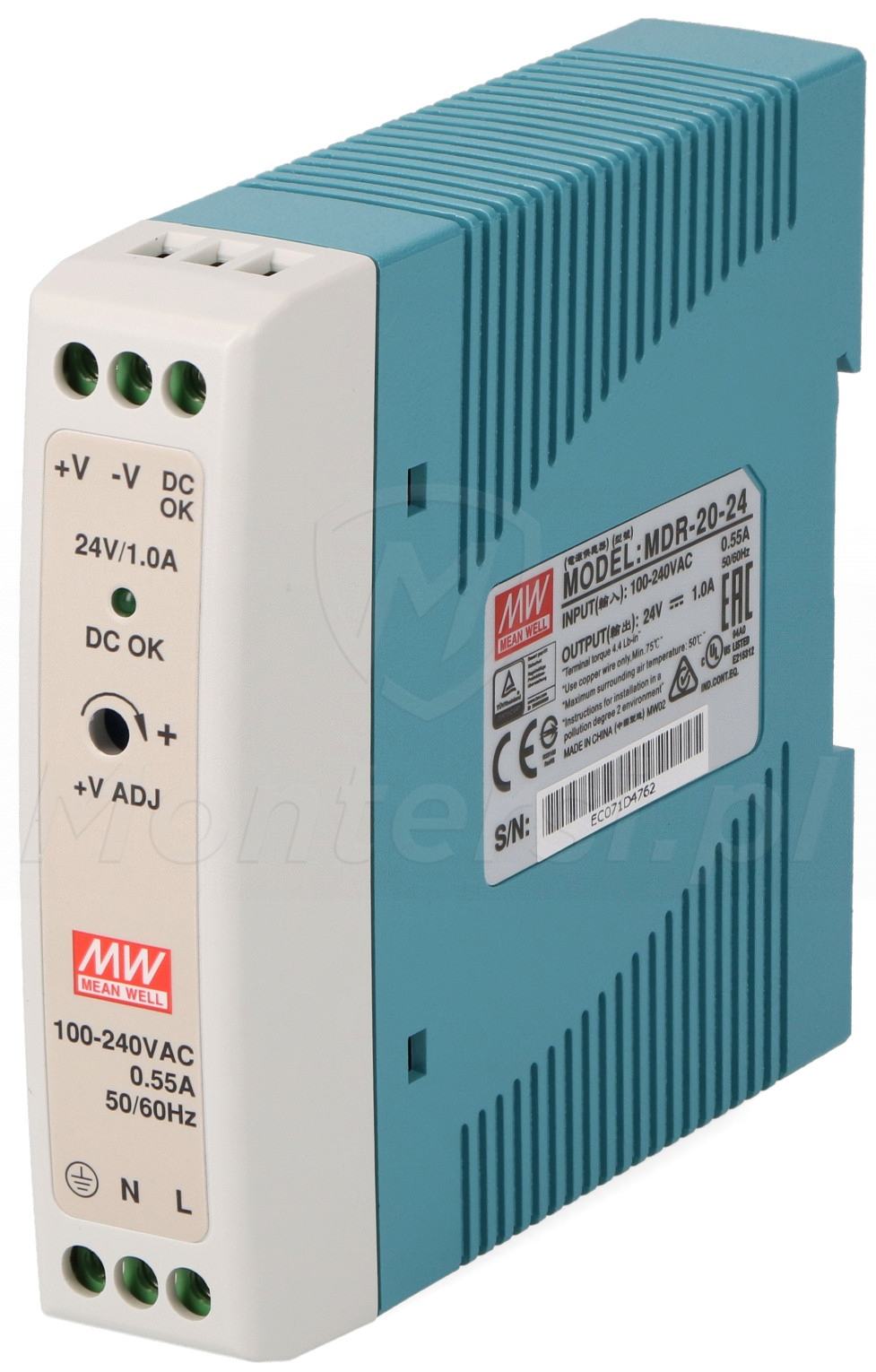 MDR-20-24 - Zasilacz na szynę DIN 24V/1x1A