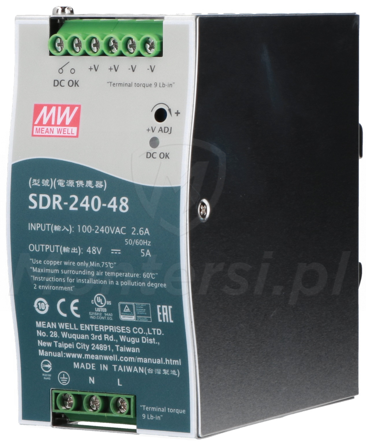 SDR-240-48 - Zasilacz na szynę DIN 48V/5A