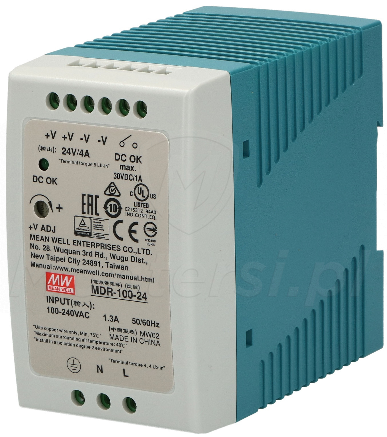 MDR-100-24 - Zasilacz na szynę DIN 24V/1x4A