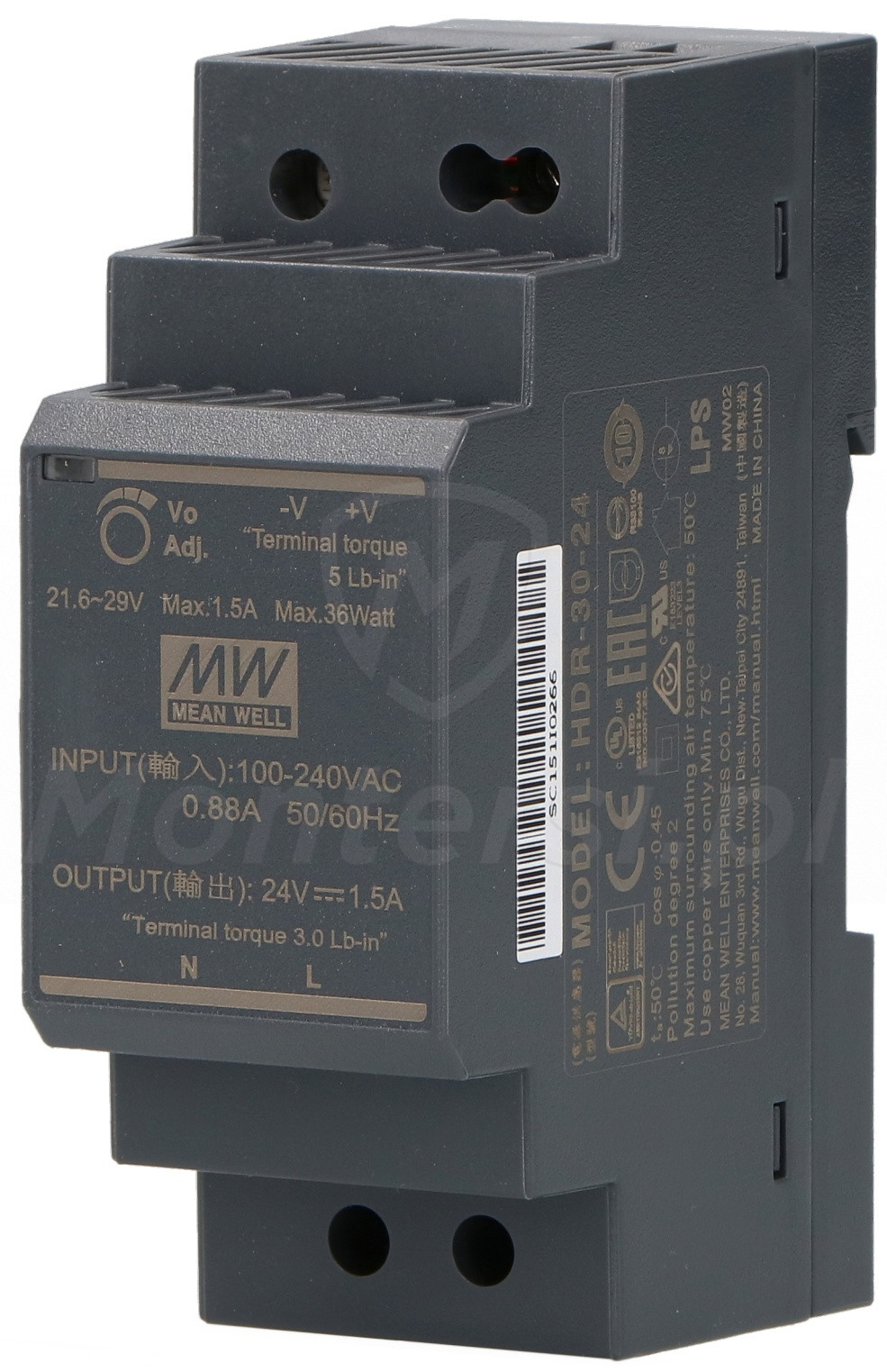 HDR-30-24 - Zasilacz na szynę DIN 24V/1.5A