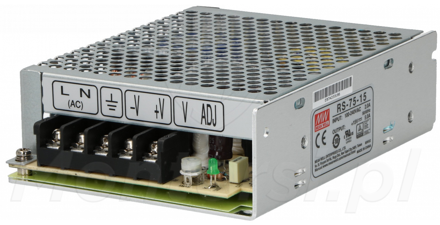 RS-75-15 - Przemysłowy zasilacz impulsowy 15V/1x5A