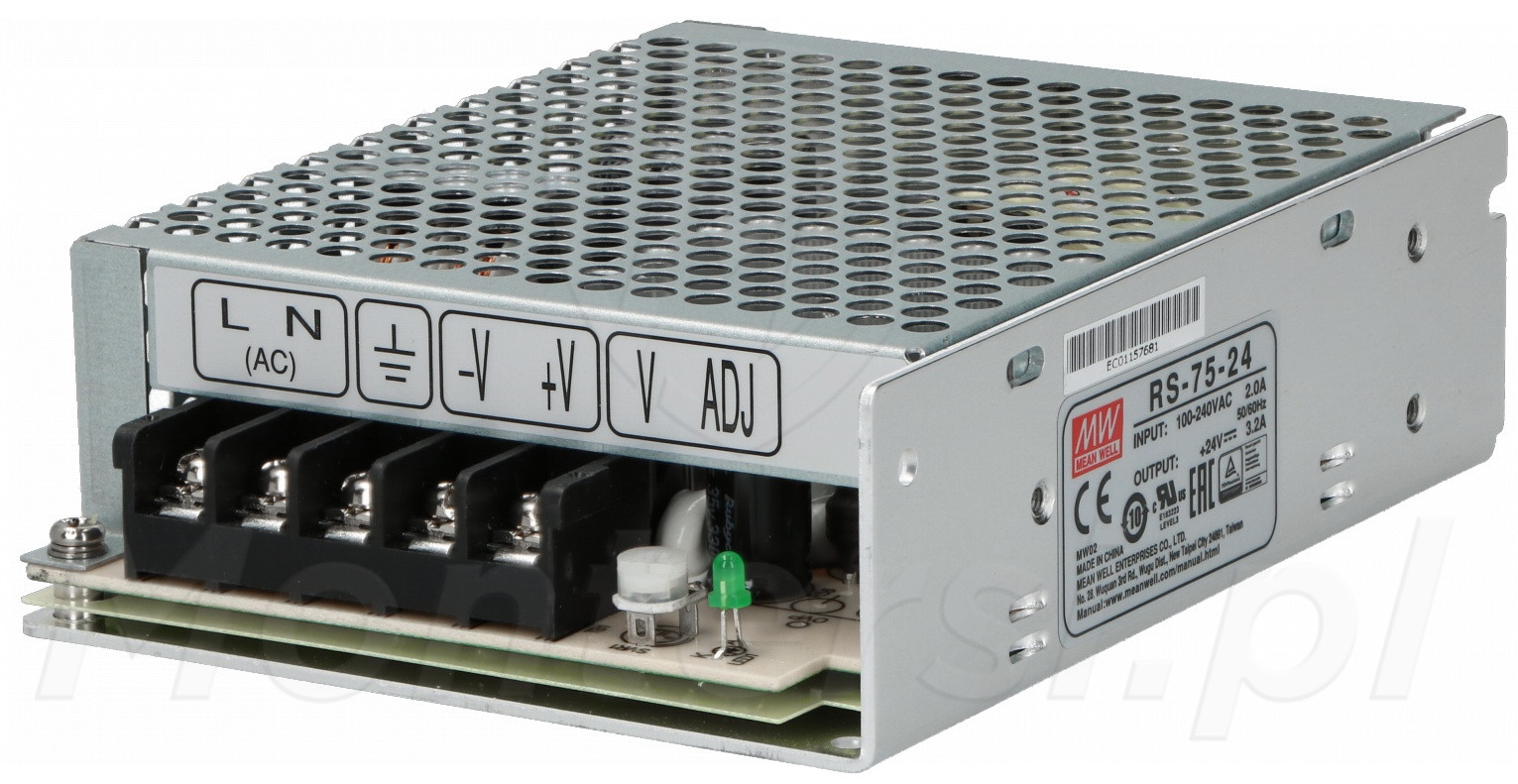 RS-75-24 - Przemysłowy zasilacz impulsowy 24V/1x3.2A